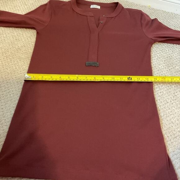 Brunello Cucinelli Burgundy Beaded Long Sleeve Button-Down Top Size Medium - Picture 11 of 12